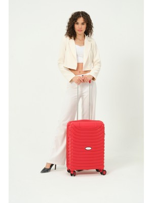 Unisex Kırmızı Kabin Boy Küçük Silikon Kırılmaz Pp Valiz