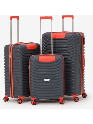 Unisex Füme Turuncu 3'lü Set Silikon Kırılmaz Pp Valiz