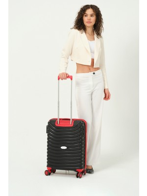 Unisex Siyah Kırmızı Kabin Boy Küçük Silikon Kırılmaz Pp Valiz
