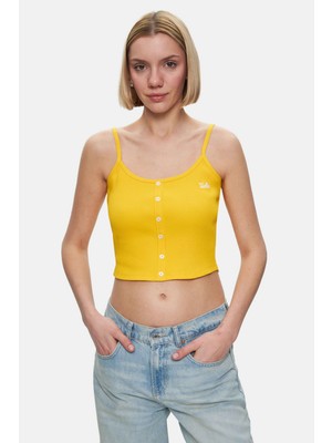 Rhodes Sarı Askılı Nakışlı Standard Fit Kadın Crop