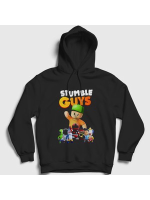 Presmono Unisex Siyah Mr Stumble Stumble Guys Kapüşonlu Sweatshirt