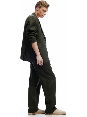 Keten Pamuk Karışımlı Beli Bağcıklı Yazlık Chino Pantolon