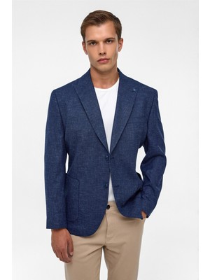 Lacivert Regular Desenli Sivri Yaka 4 Drop Ceket