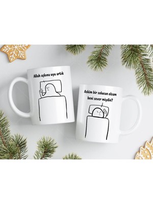 Sevgili Kupaları Çift Kupaları 2'li Set 'askim Soluncan Olsam Beni Sever Miydin' Beyaz Kupa
