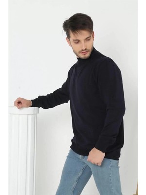 Erkek Yarım Balıkçı Yaka Triko Kazak - Lacivert