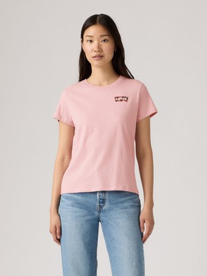 Kadın Pembe Çiçek Desenli T-Shirt A2086-0421