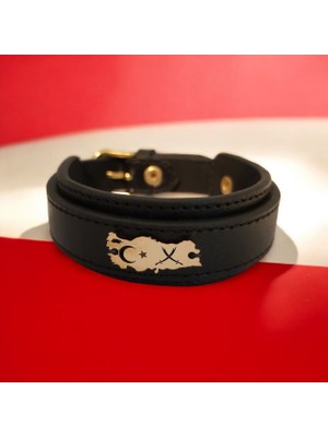 14 Ayar Plakalı Altın Zülfikar Temalı Siyah Derili Türkiye Haritalı Hediye BILEKLIK-440SEMBOL