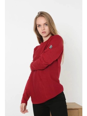 Kadın Biskilet Yaka Kolu Armalı - Kırmızı
