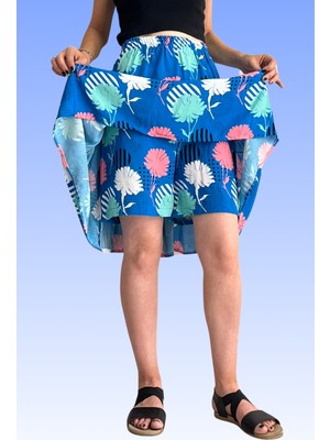 Viskon Kumaş Midi Boy Çiçek Desenli Kadın Şort Etek