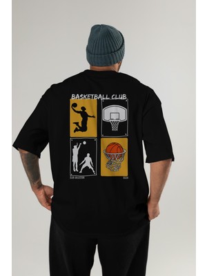 Basketball Club Arka Baskılı Oversize T-Shirt Erkek Kadın %100 Pamuk Bisiklet Yaka Tişort