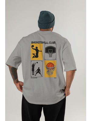 Basketball Club Arka Baskılı Oversize T-Shirt Erkek Kadın %100 Pamuk Bisiklet Yaka Tişort