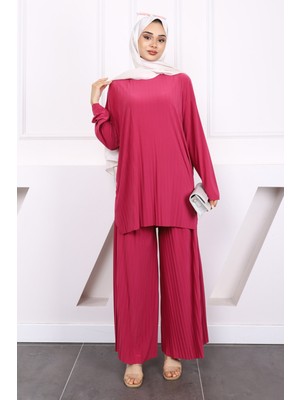 Fuşya Piliseli Sandy Tunik Pantolon Takım