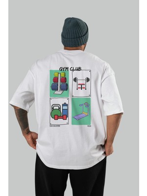 Gym Club Arka Baskılı Oversize T-Shirt Erkek Kadın %100 Pamuk Bisiklet Yaka Tişort