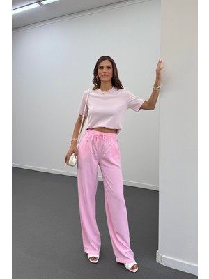 Sonya Pembe Beli Lastikli Salaş Pantolon
