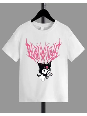 Kız Çocuk Bisiklet Yaka Baskılı T-Shirt - Beyaz