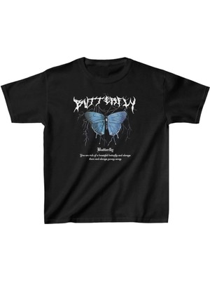 Çocuk Kız Baskılı T-Shirt - Siyah