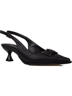 Trend Adımlar Siyah Arkadan Açık Fındık Topuk Sivri Klasik Ayakkkabı