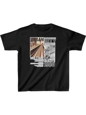 Unisex Çocuk Baskılı T-Shirt - Siyah