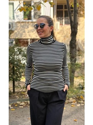 Balıkçı Yaka Çizgili Kazak