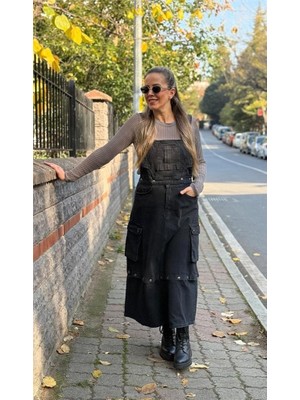 Çıtçıtları Çıkarılabilir Denim Salopet