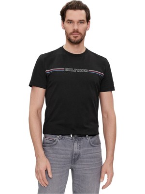 Tommy Hilfiger Erkek Pamuklu Kısa Kollu Yuvarlak Yaka Siyah T-Shirt MW0MW34428-BDS
