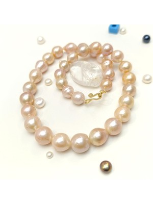 Gerçek Pembe Barok Inci Gerdanlık Kolye 14 Ayar Altın Hd Videolu