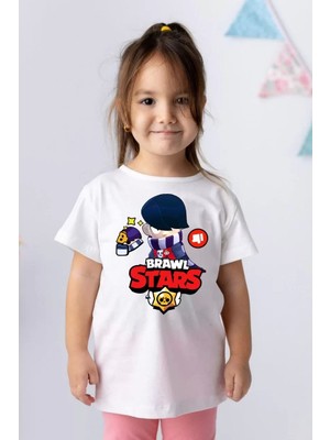 Unisex Bisiklet Yaka Kısa Kol Baskılı Çocuk T-Shirt - Beyaz