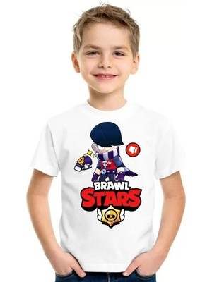 Unisex Bisiklet Yaka Kısa Kol Baskılı Çocuk T-Shirt - Beyaz