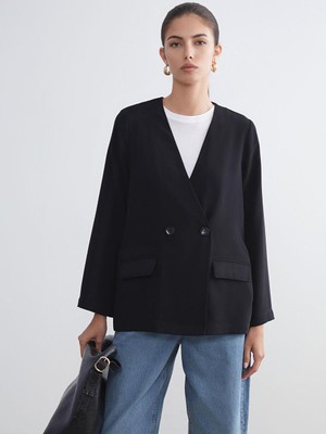 V Yaka Krep Kadın Blazer Ceket  (W5)