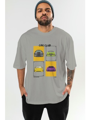 Car Club Ön Baskılı Oversize T-Shirt Erkek Kadın %100 Pamuk Bisiklet Yaka Tişort