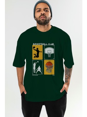 Basketball Club Ön Baskılı Oversize T-Shirt Erkek Kadın %100 Pamuk Bisiklet Yaka Tişort