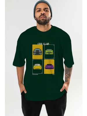 Car Club Ön Baskılı Oversize T-Shirt Erkek Kadın %100 Pamuk Bisiklet Yaka Tişort