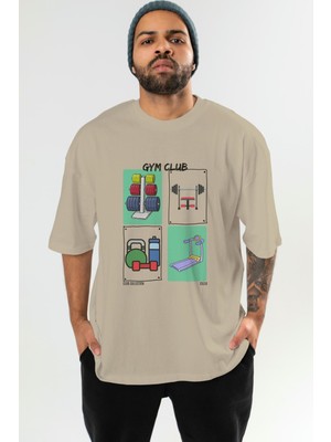 Gym Club Ön Baskılı Oversize T-Shirt Erkek Kadın %100 Pamuk Bisiklet Yaka Tişort