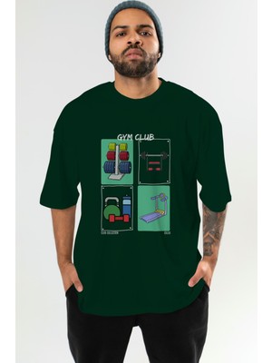 Gym Club Ön Baskılı Oversize T-Shirt Erkek Kadın %100 Pamuk Bisiklet Yaka Tişort
