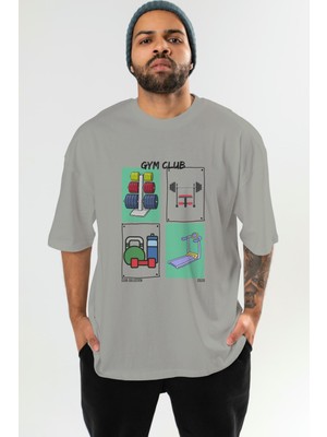Gym Club Ön Baskılı Oversize T-Shirt Erkek Kadın %100 Pamuk Bisiklet Yaka Tişort
