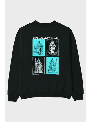Mythology Club Arka Baskılı Oversize Sweatshirt Erkek Kadın Unisex