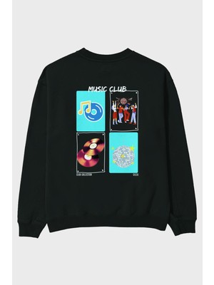 Music Club Arka Baskılı Oversize Sweatshirt Erkek Kadın Unisex