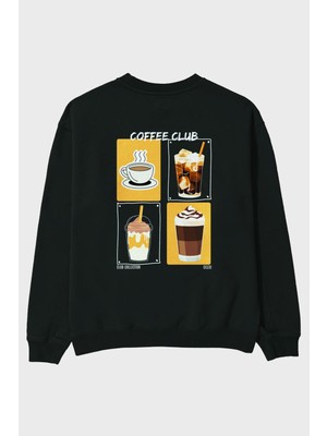 Coffee Club Arka Baskılı Oversize Sweatshirt Erkek Kadın Unisex