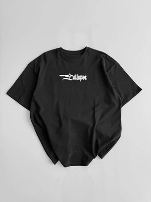 20/1 Penye Compack Unisex Baskılı Oversize Bisiklet Yaka Kısa Kol Yazlık T-Shirt - Siyah