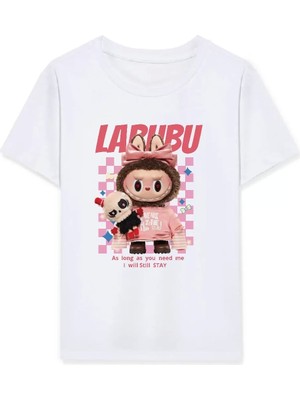 Kız Labubu Çocuk Baskılı T-Shirt - Beyaz