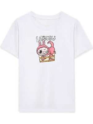 Kız Labubu Çocuk Baskılı T-Shirt - Beyaz