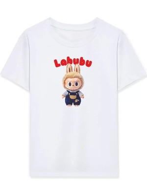Kız Labubu Çocuk Baskılı T-Shirt - Beyaz