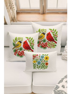 Bertille Home Çift Tarafı Dijital Baskılı  3'lü Kırlent Kılıfı Seti (Panç /punch Nakış Desen Görünümlü)