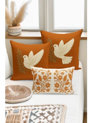 Bertille Home Çift Tarafı Dijital Baskılı  3'lü Kırlent Kılıfı Seti (Panç /punch Nakış Desen Görünümlü)