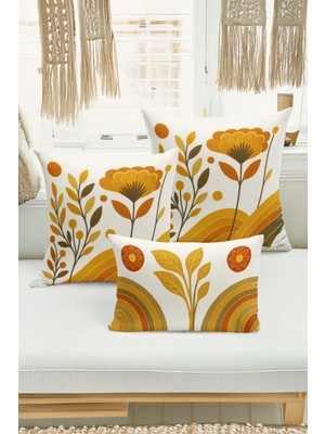 Bertille Home Çift Tarafı Dijital Baskılı  3'lü Kırlent Kılıfı Seti (Panç /punch Nakış Desen Görünümlü)