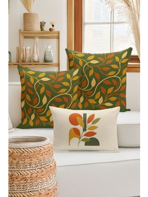 Bertille Home Çift Tarafı Dijital Baskılı  3'lü Kırlent Kılıfı Seti (Panç /punch Nakış Desen Görünümlü)