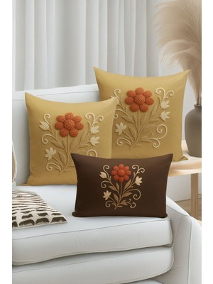 Bertille Home Çift Tarafı Dijital Baskılı  3'lü Kırlent Kılıfı Seti (Panç /punch Nakış Desen Görünümlü)