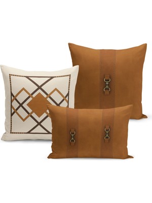 Bertille Home Klasik At Serisi Çift Tarafı Dijital Baskılı  3'lü Kırlent Kılıfı Seti (Horse)