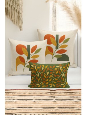 Bertille Home Çift Tarafı Dijital Baskılı  3'lü Kırlent Kılıfı Seti (Panç /punch Nakış Desen Görünümlü)