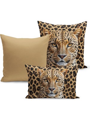 Bertille Home Klasik Leopar Serisi Çift Tarafı Dijital Baskılı  3'lü Kırlent Kılıfı Seti (Leopard)